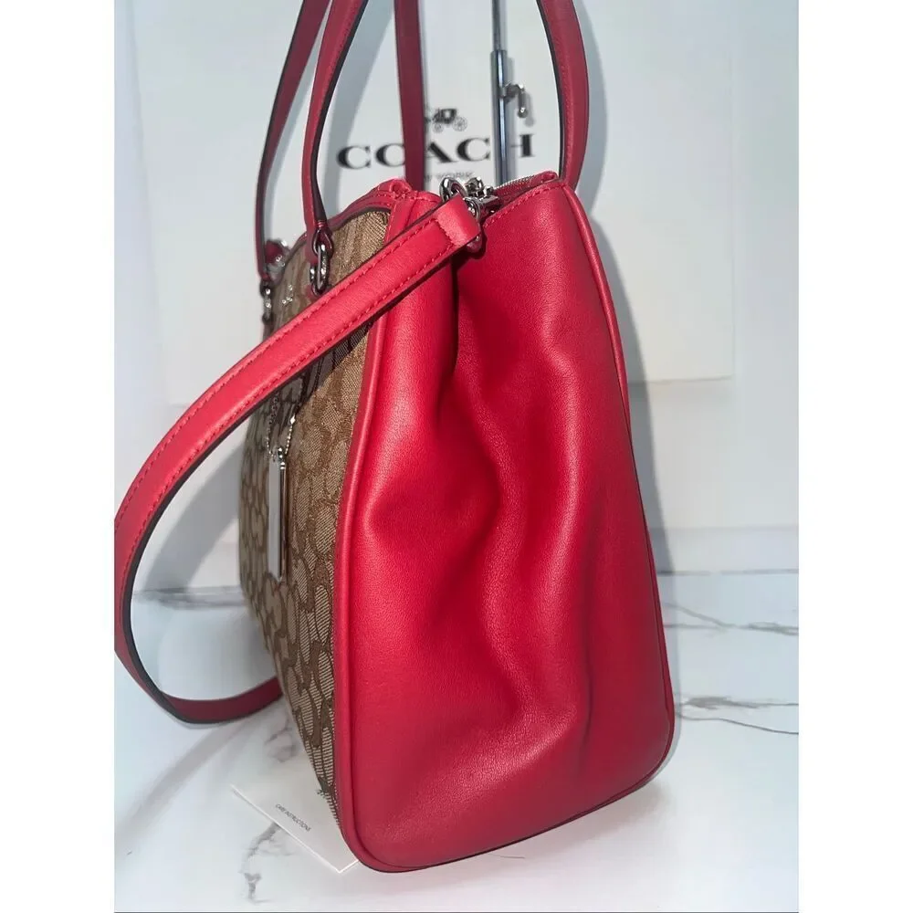 🔥🎁NWT! Coach STANTON Carryall Handbag Sig Canvas Khaki/True Red Msrp:$375.00